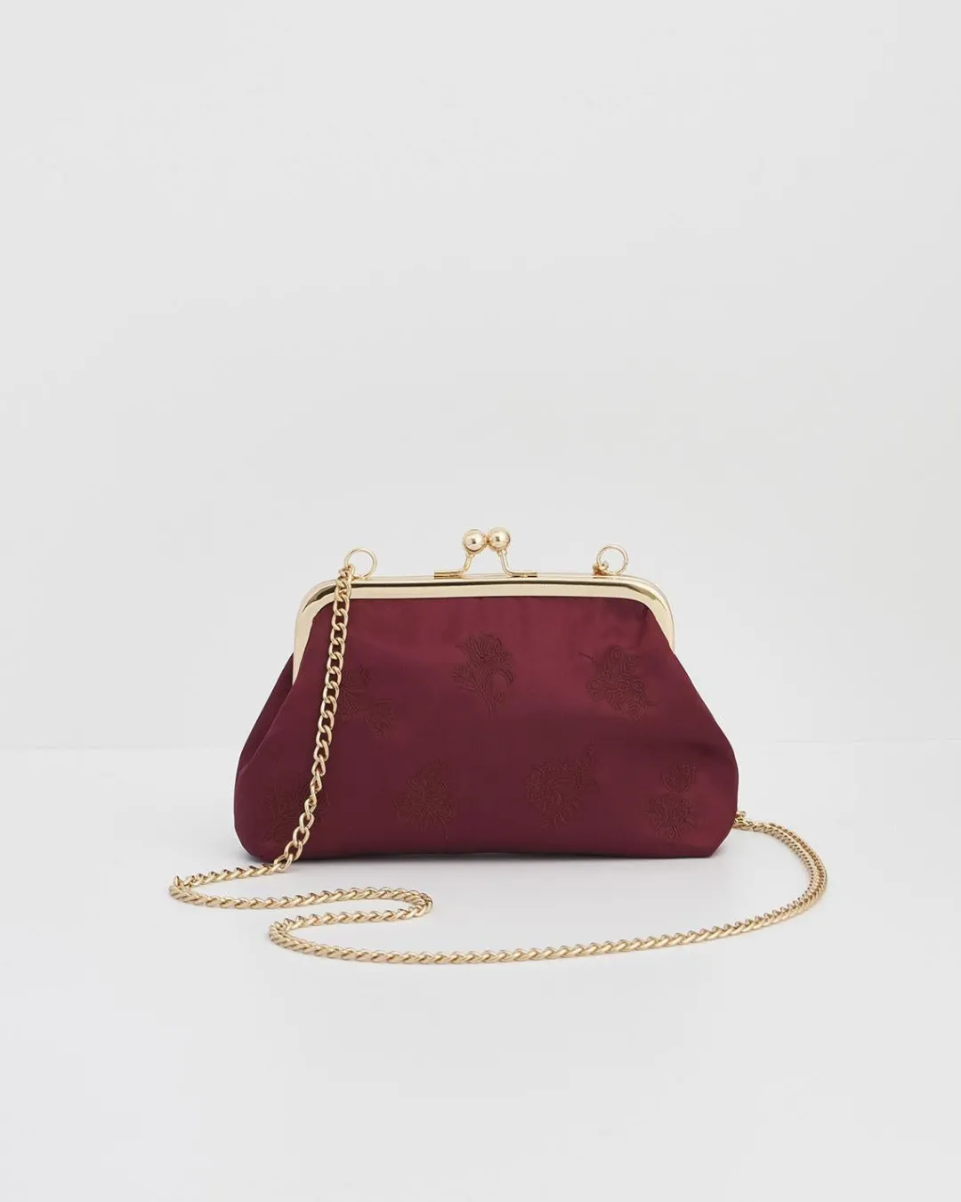 Outlet Fable England Victoriana Burgundy Embroidered Satin Clutch