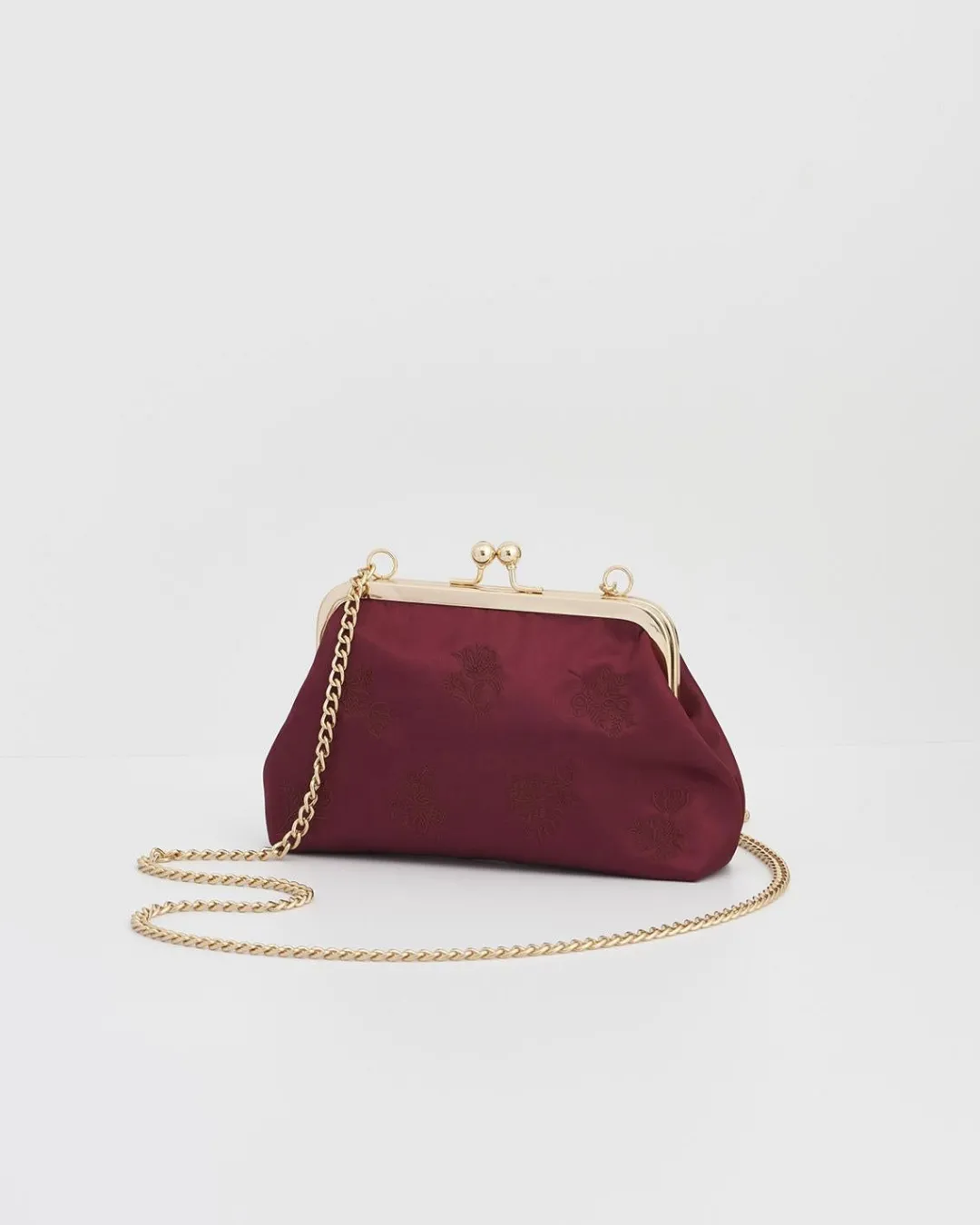 Outlet Fable England Victoriana Burgundy Embroidered Satin Clutch