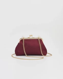Outlet Fable England Victoriana Burgundy Embroidered Satin Clutch