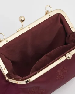 Outlet Fable England Victoriana Burgundy Embroidered Satin Clutch