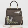 Hot Fable England Wolf & Moon Charcoal Embroidered Satin Tote