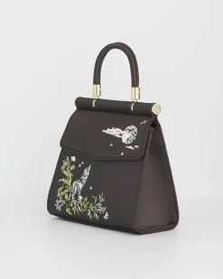 Hot Fable England Wolf & Moon Charcoal Embroidered Satin Tote
