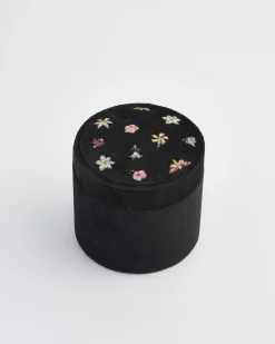 Best Fable England Wolf Garden Ditsy Black Velvet Embroidery Jewelry Box