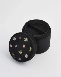 Best Fable England Wolf Garden Ditsy Black Velvet Embroidery Jewelry Box