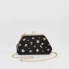 New Fable England Wolf Garden Ditsy Embroidered Black Velvet Clutch
