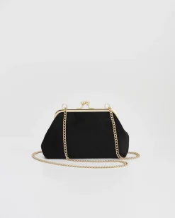 New Fable England Wolf Garden Ditsy Embroidered Black Velvet Clutch
