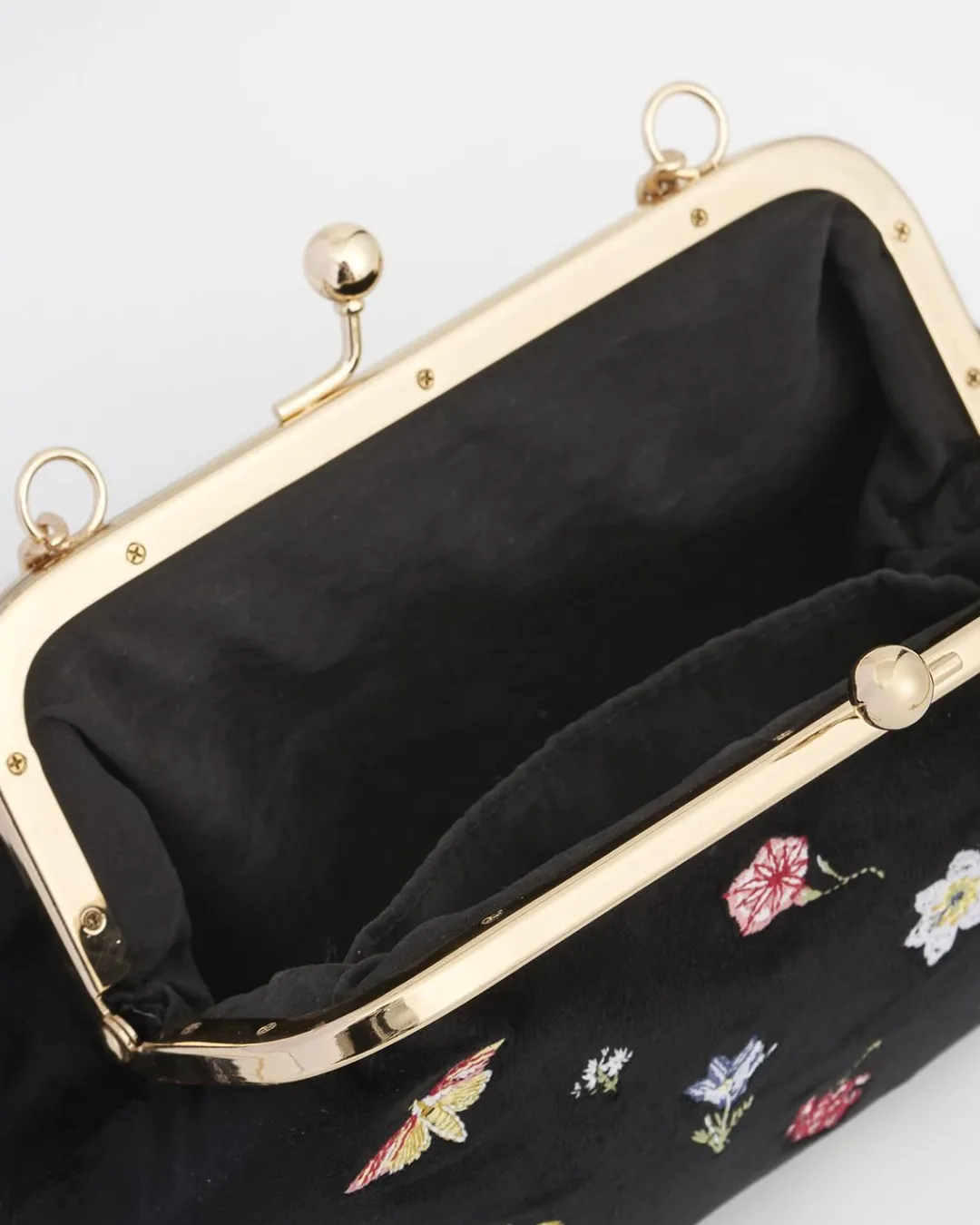 New Fable England Wolf Garden Ditsy Embroidered Black Velvet Clutch