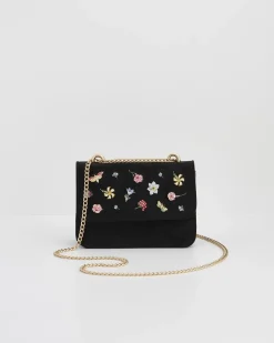Clearance Fable England Wolf Garden Ditsy Embroidered Black Velvet Purse