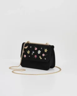 Clearance Fable England Wolf Garden Ditsy Embroidered Black Velvet Purse