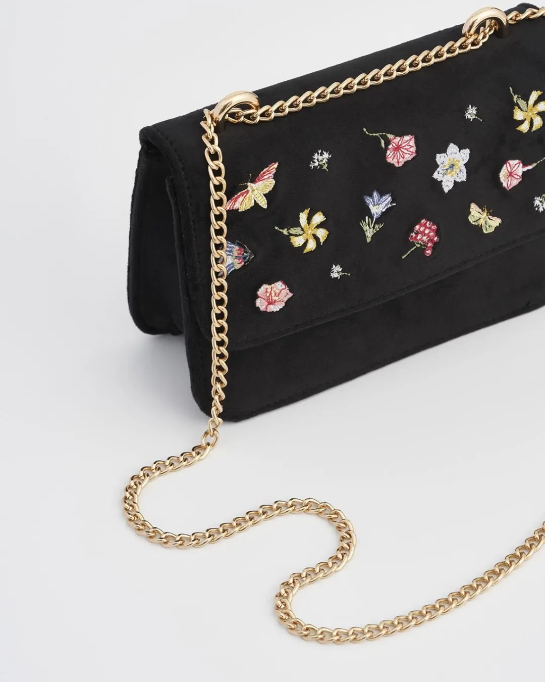 Clearance Fable England Wolf Garden Ditsy Embroidered Black Velvet Purse