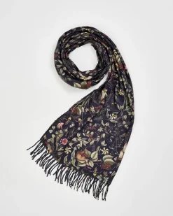 Hot Fable England Wolf Garden Navy Scarf with Tassels