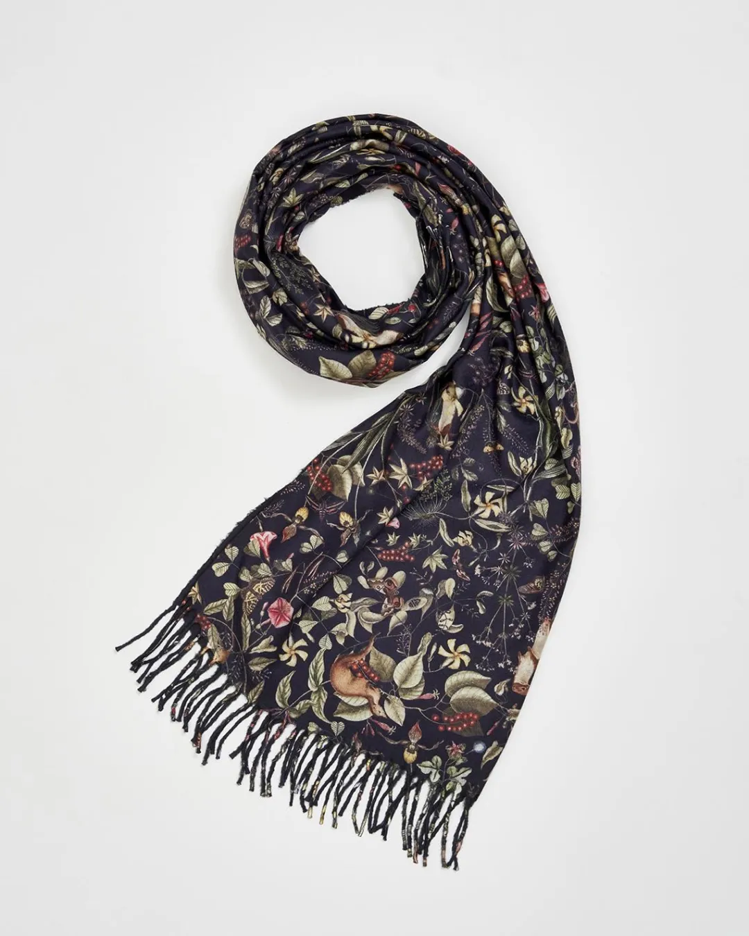 Hot Fable England Wolf Garden Navy Scarf with Tassels