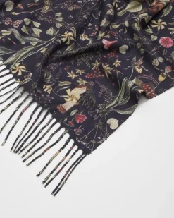 Hot Fable England Wolf Garden Navy Scarf with Tassels