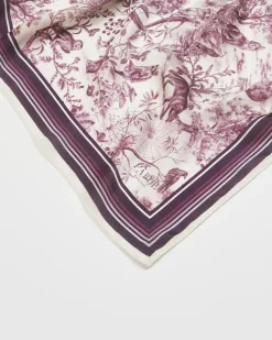New Fable England Wolf Garden Toile Burgundy Square Scarf